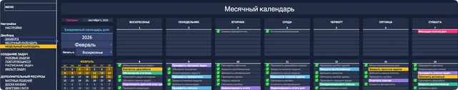 Трекер задач в Google Таблицах: месячный календарь